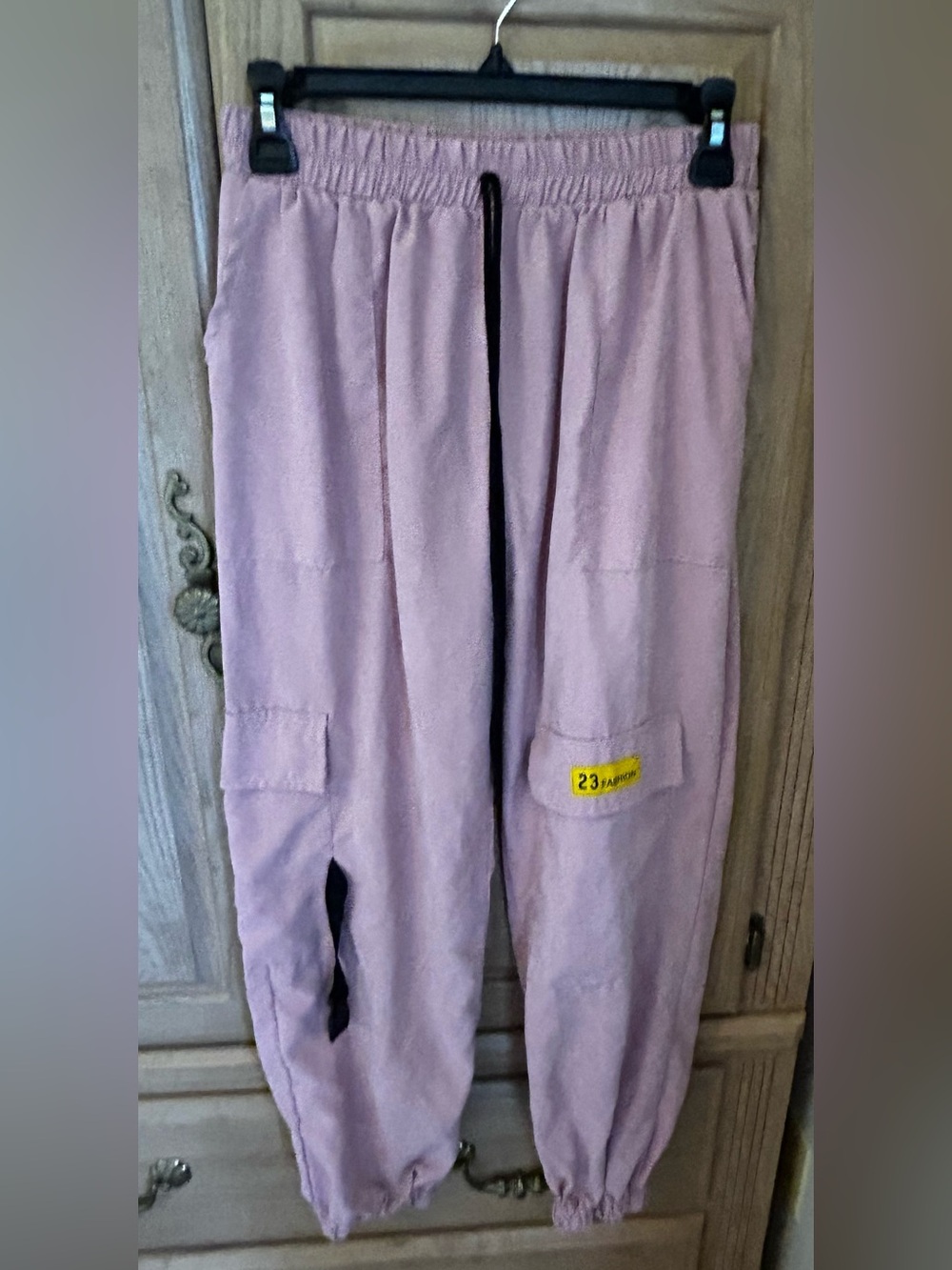 Lavender Cargo Joggers with Yellow Patch